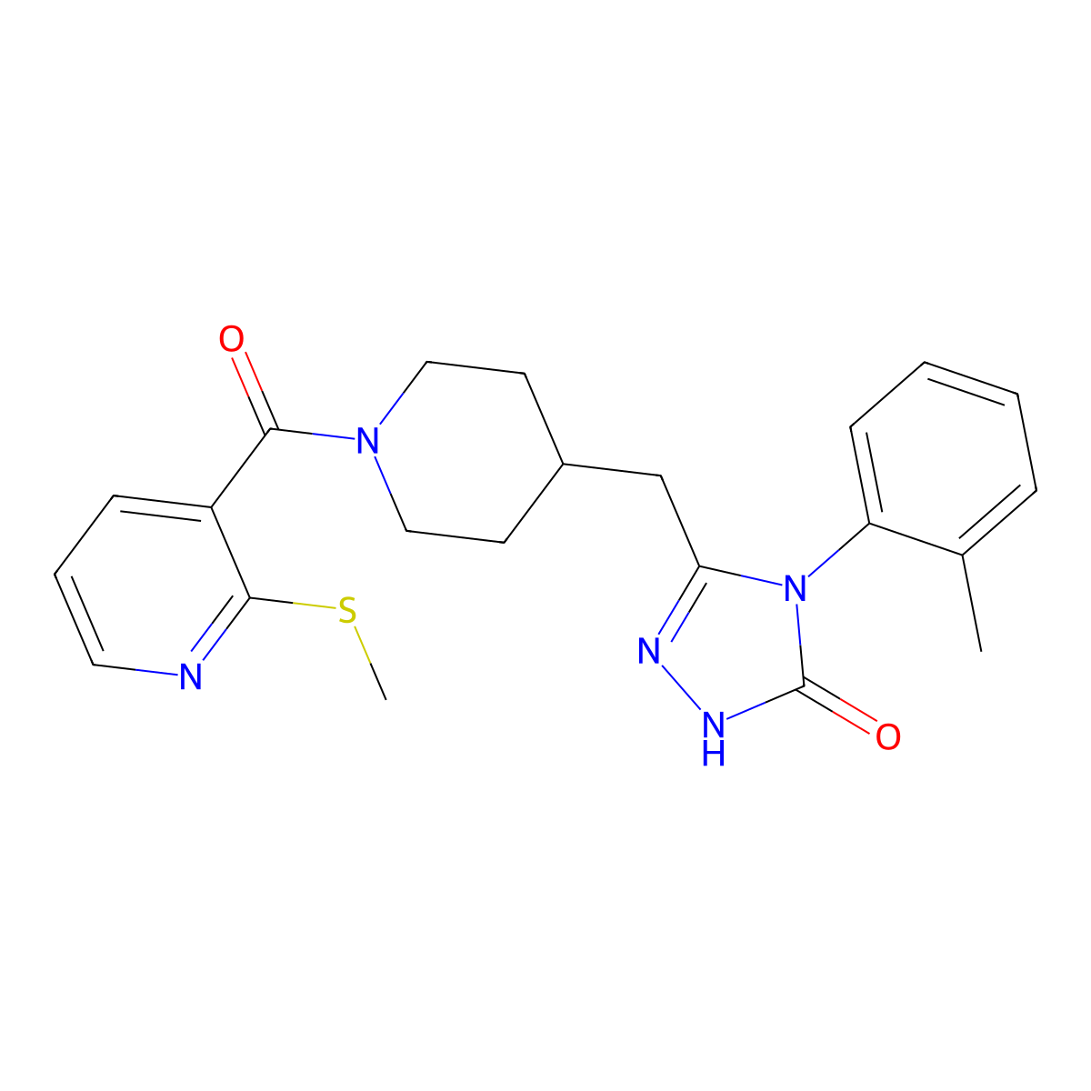 3-((1-(2-(methylthio)nicotinoyl)piperidin-4-yl)methyl)-4-(o-tolyl)-1H-1,2,4-triazol-5(4H)-one molecular structure, CAS 2034259-20-4