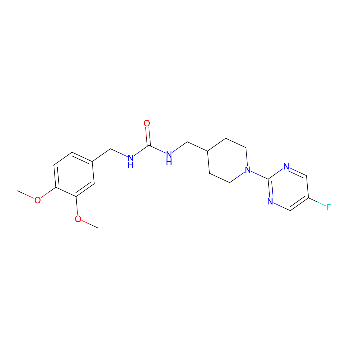 1-(3,4-Dimethoxybenzyl)-3-((1-(5-fluoropyrimidin-2-yl)piperidin-4-yl)methyl)urea molecular structure, CAS 2034259-29-3