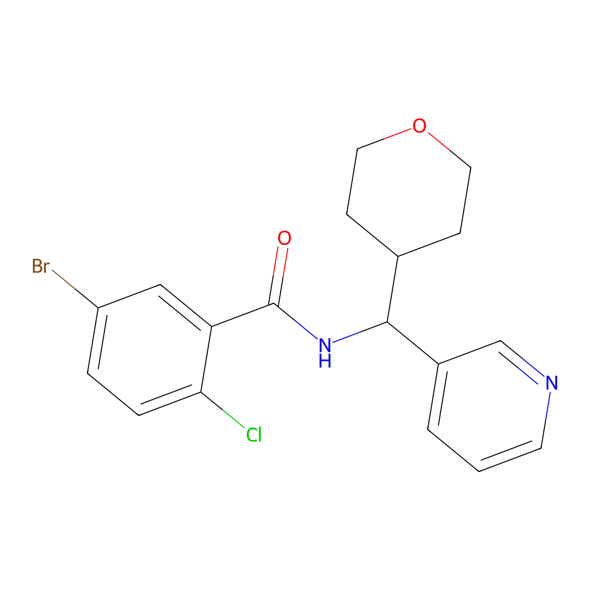 5-bromo-2-chloro-N-(pyridin-3-yl(tetrahydro-2H-pyran-4-yl)methyl)benzamide molecular structure, CAS 2034259-30-6