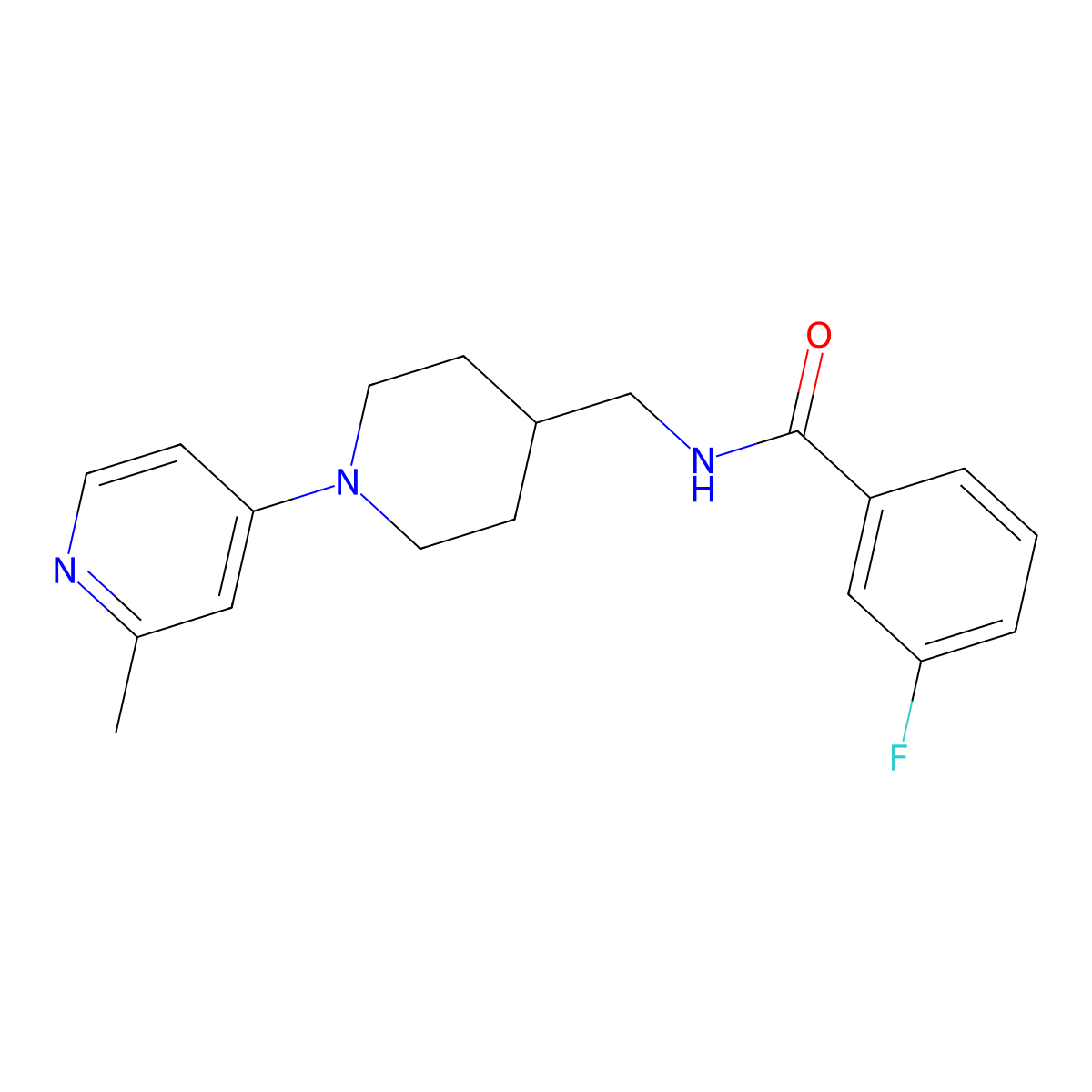 3-fluoro-N-((1-(2-methylpyridin-4-yl)piperidin-4-yl)methyl)benzamide molecular structure, CAS 2034259-42-0