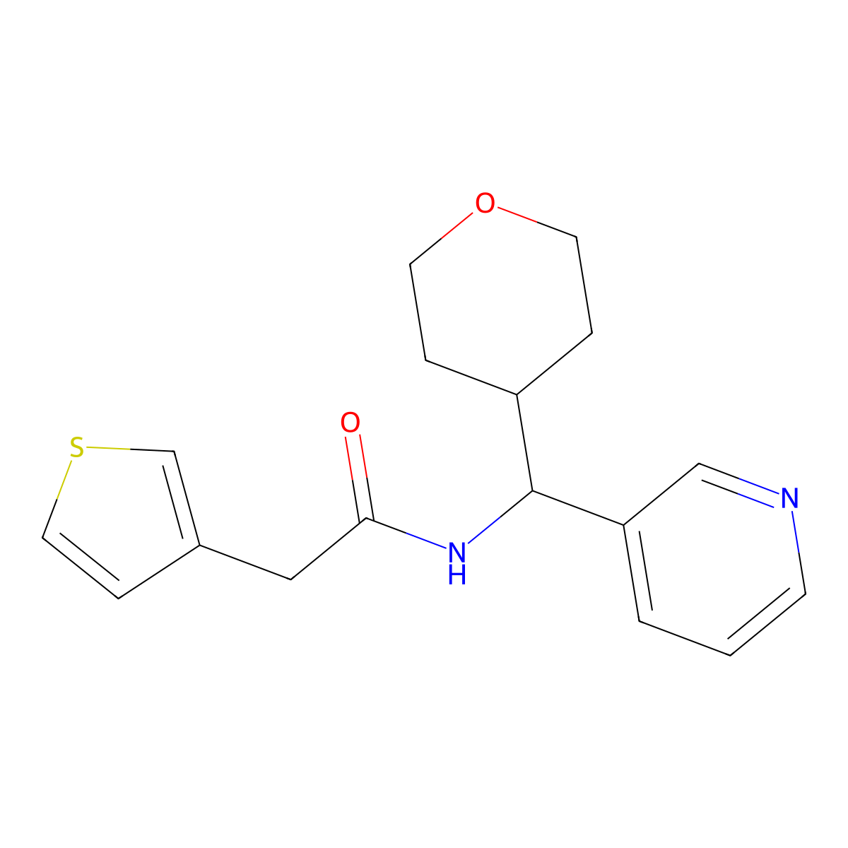 N-(pyridin-3-yl(tetrahydro-2H-pyran-4-yl)methyl)-2-(thiophen-3-yl)acetamide molecular structure, CAS 2034259-47-5
