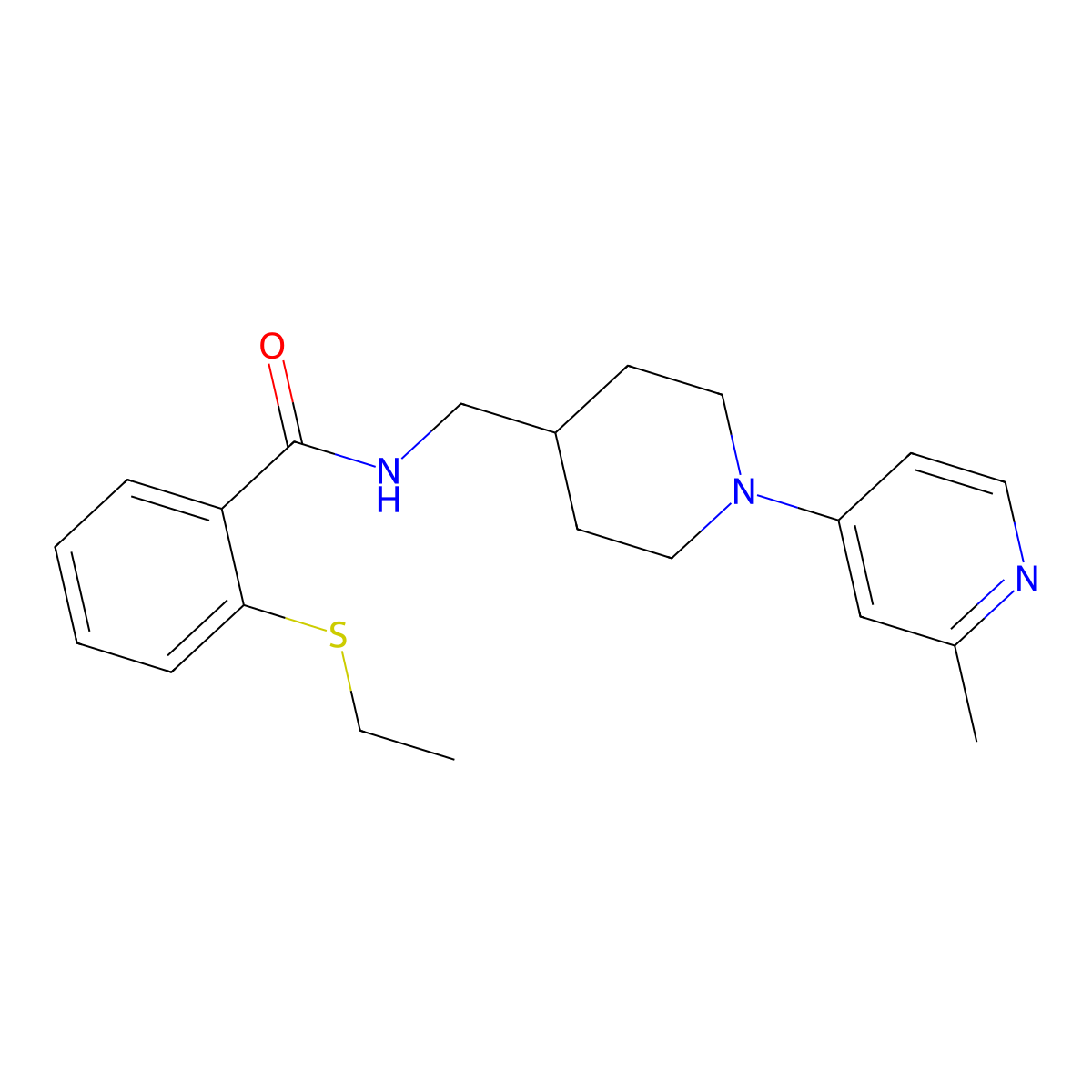 2-(ethylthio)-N-((1-(2-methylpyridin-4-yl)piperidin-4-yl)methyl)benzamide molecular structure, CAS 2034259-51-1