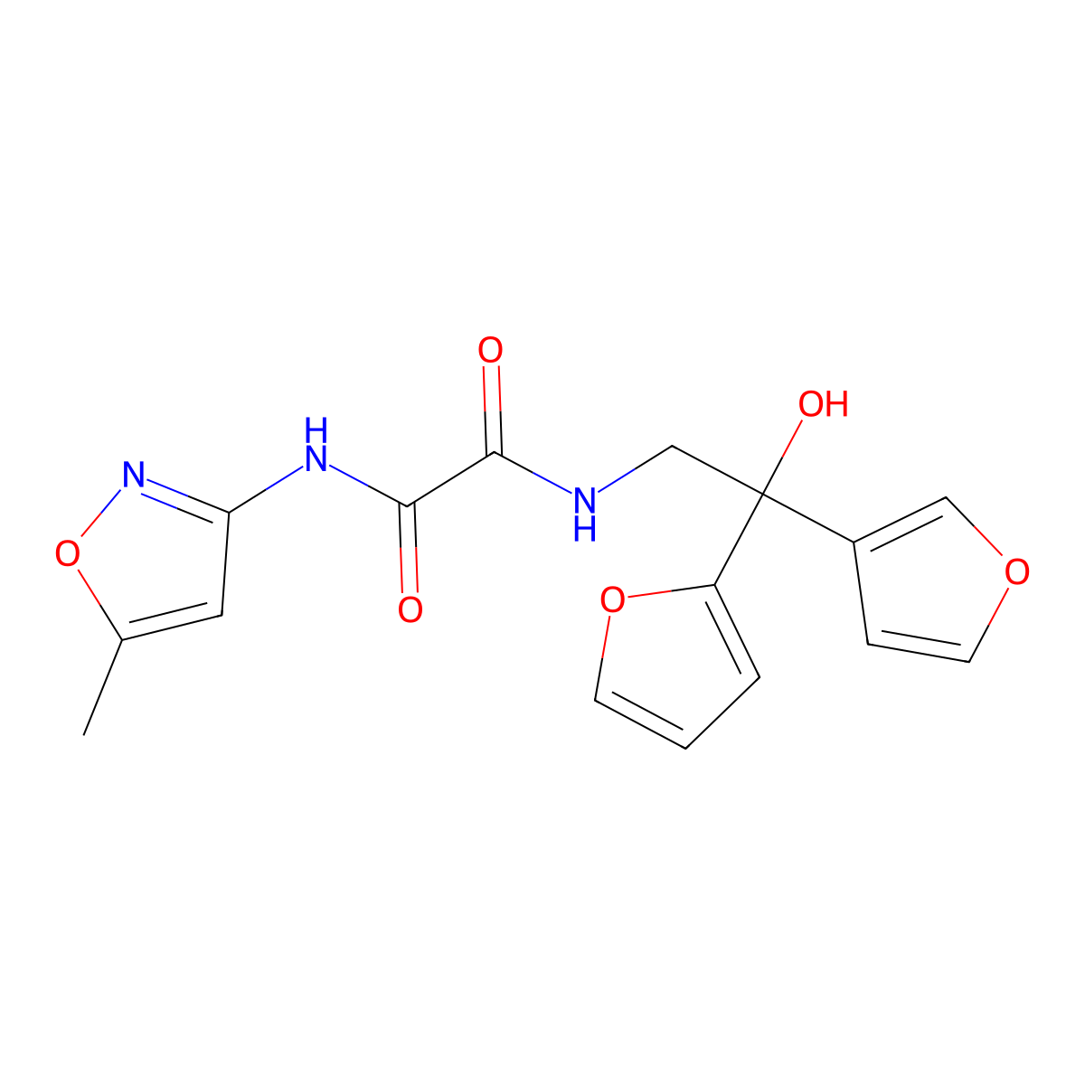 N1-(2-(furan-2-yl)-2-(furan-3-yl)-2-hydroxyethyl)-N2-(5-methylisoxazol-3-yl)oxalamide molecular structure, CAS 2034259-52-2