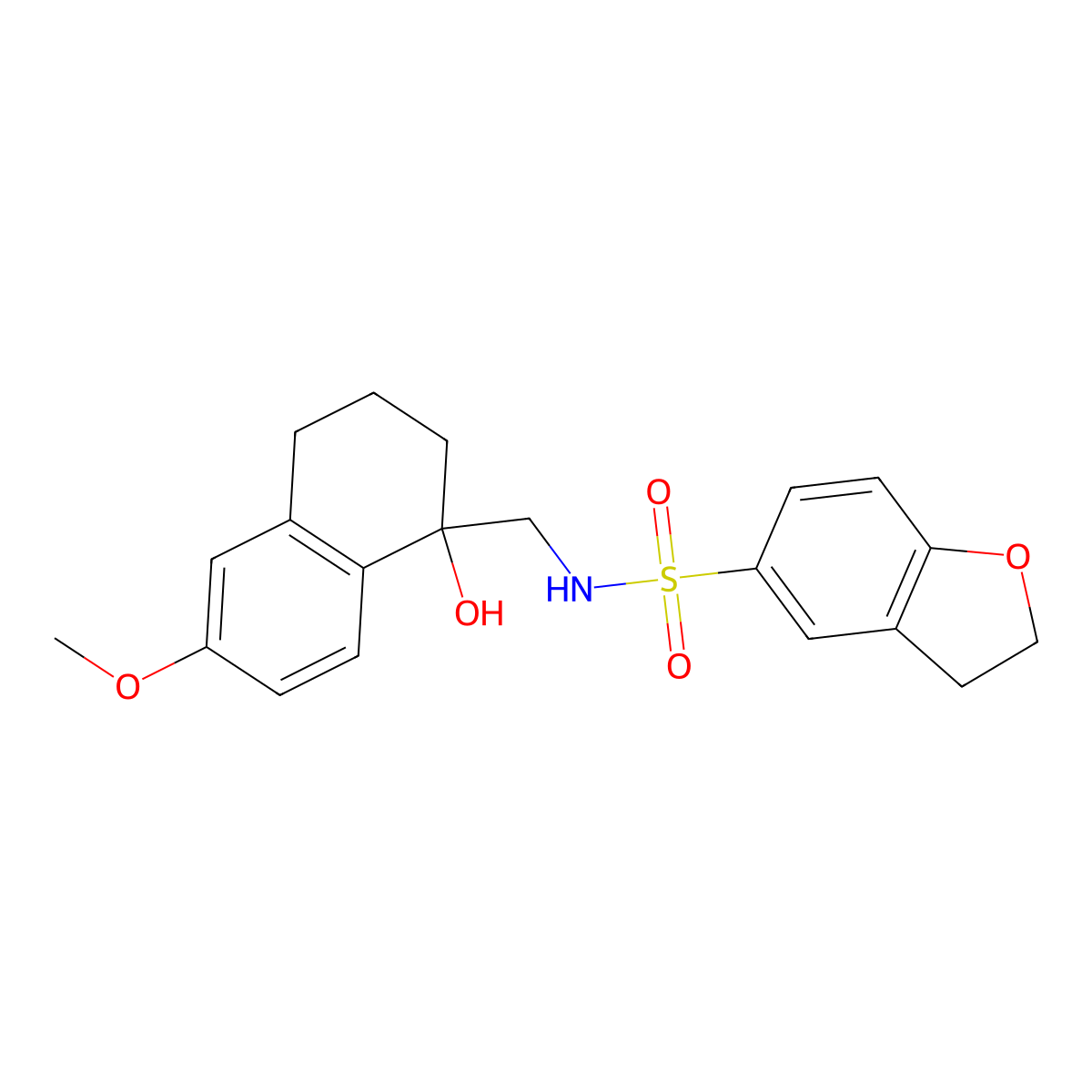 N-((1-hydroxy-6-methoxy-1,2,3,4-tetrahydronaphthalen-1-yl)methyl)-2,3-dihydrobenzofuran-5-sulfonamide molecular structure, CAS 2034259-54-4