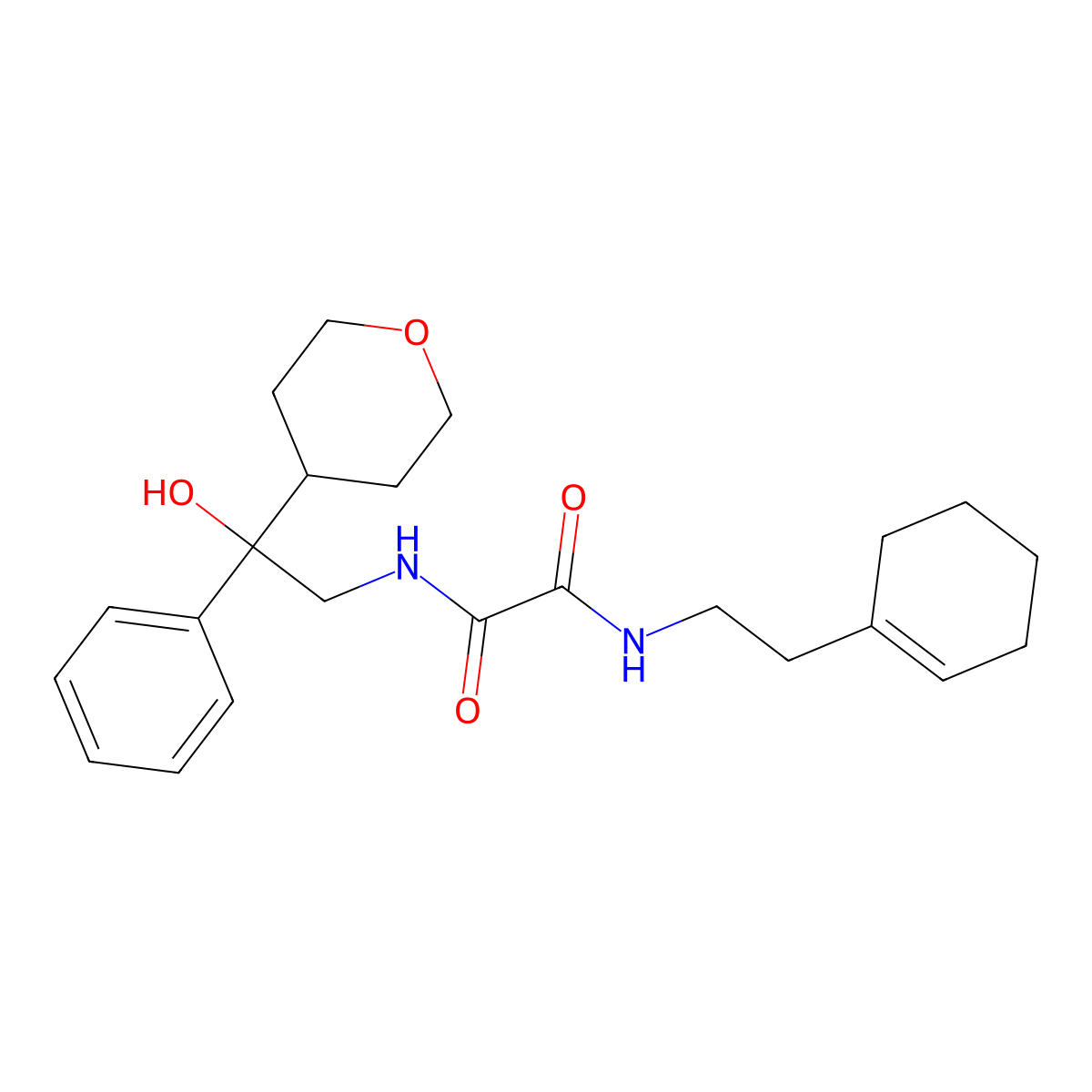 N1-(2-(cyclohex-1-en-1-yl)ethyl)-N2-(2-hydroxy-2-phenyl-2-(tetrahydro-2H-pyran-4-yl)ethyl)oxalamide molecular structure, CAS 2034259-55-5