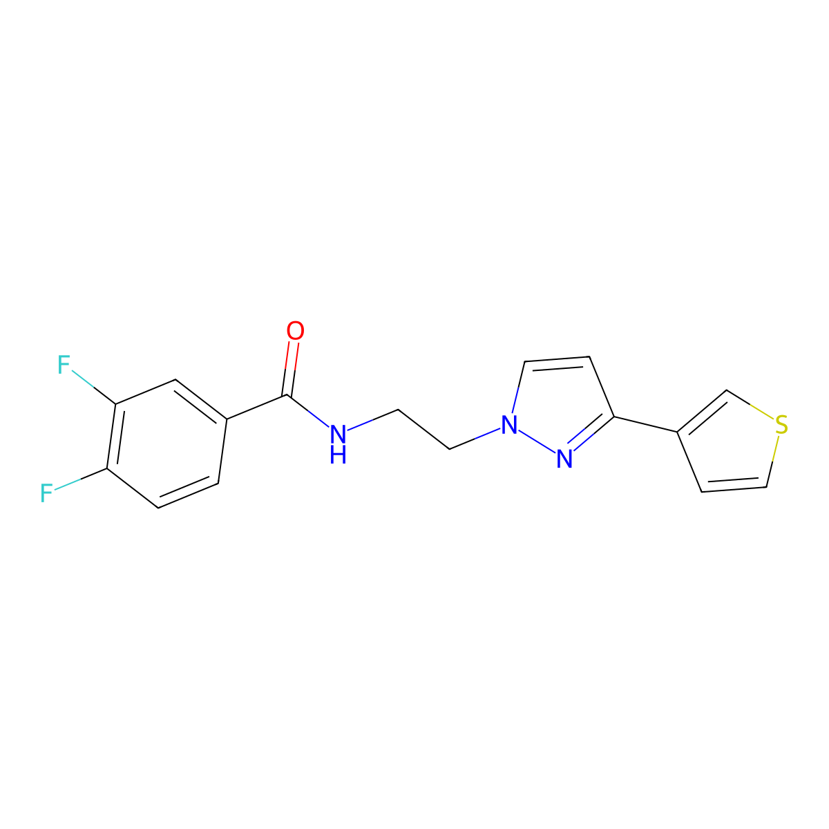 3,4-difluoro-N-(2-(3-(thiophen-3-yl)-1H-pyrazol-1-yl)ethyl)benzamide molecular structure, CAS 2034259-56-6