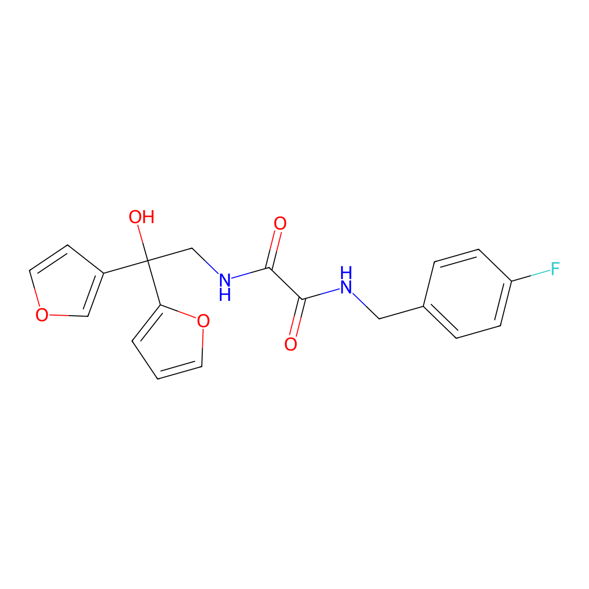 N1-(4-fluorobenzyl)-N2-(2-(furan-2-yl)-2-(furan-3-yl)-2-hydroxyethyl)oxalamide molecular structure, CAS 2034259-62-4