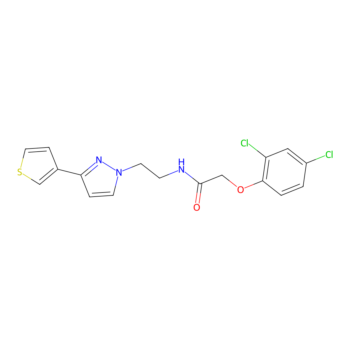 2-(2,4-dichlorophenoxy)-N-(2-(3-(thiophen-3-yl)-1H-pyrazol-1-yl)ethyl)acetamide molecular structure, CAS 2034259-64-6
