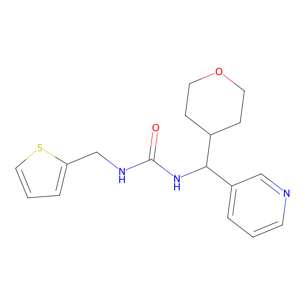 1-(pyridin-3-yl(tetrahydro-2H-pyran-4-yl)methyl)-3-(thiophen-2-ylmethyl)urea molecular structure, CAS 2034259-65-7