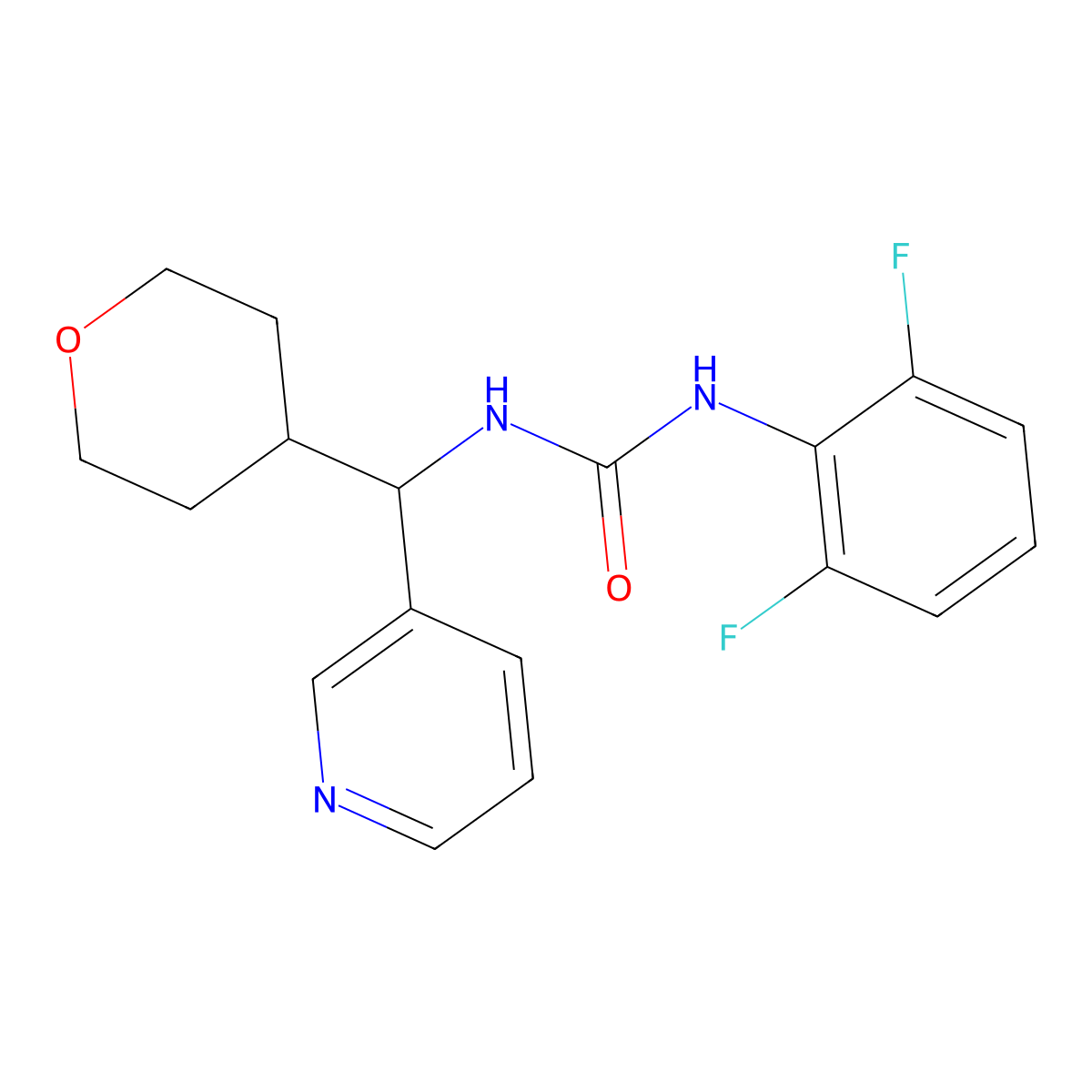1-(2,6-difluorophenyl)-3-(pyridin-3-yl(tetrahydro-2H-pyran-4-yl)methyl)urea molecular structure, CAS 2034259-68-0