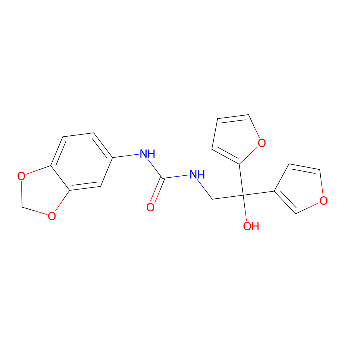 1-(Benzo[d][1,3]dioxol-5-yl)-3-(2-(furan-2-yl)-2-(furan-3-yl)-2-hydroxyethyl)urea molecular structure, CAS 2034259-85-1