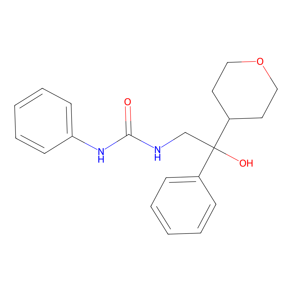 1-(2-hydroxy-2-phenyl-2-(tetrahydro-2H-pyran-4-yl)ethyl)-3-phenylurea molecular structure, CAS 2034259-86-2