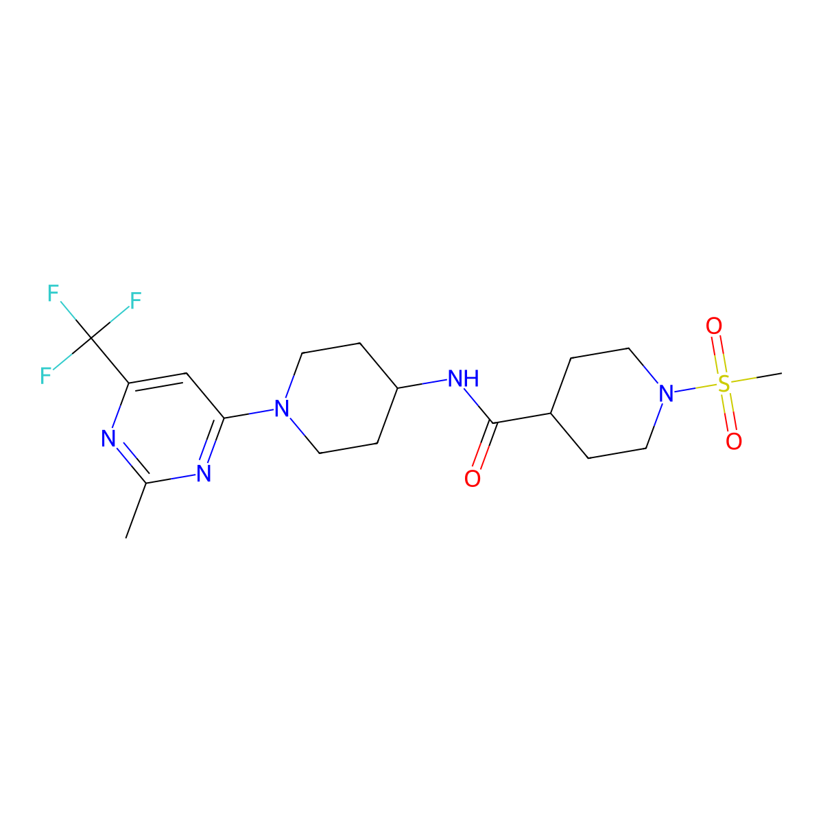 N-(1-(2-methyl-6-(trifluoromethyl)pyrimidin-4-yl)piperidin-4-yl)-1-(methylsulfonyl)piperidine-4-carboxamide molecular structure, CAS 2034259-87-3