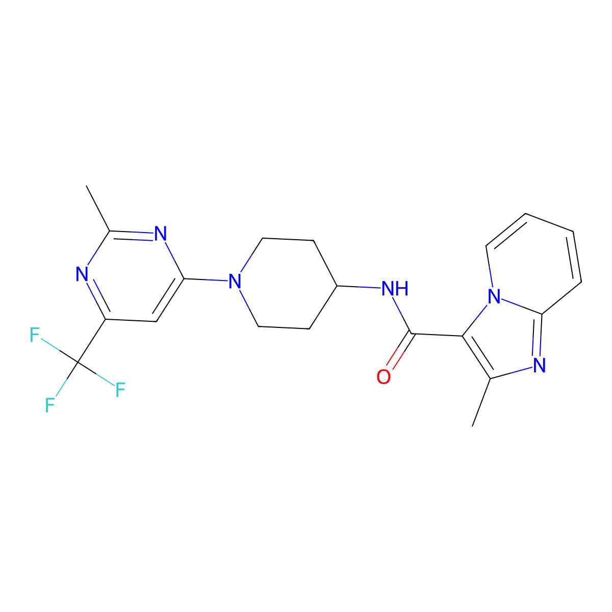 2-methyl-N-{1-[2-methyl-6-(trifluoromethyl)pyrimidin-4-yl]piperidin-4-yl}imidazo[1,2-a]pyridine-3-carboxamide molecular structure, CAS 2034259-91-9