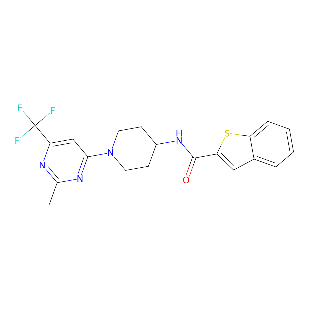 N-(1-(2-methyl-6-(trifluoromethyl)pyrimidin-4-yl)piperidin-4-yl)benzo[b]thiophene-2-carboxamide molecular structure, CAS 2034259-96-4