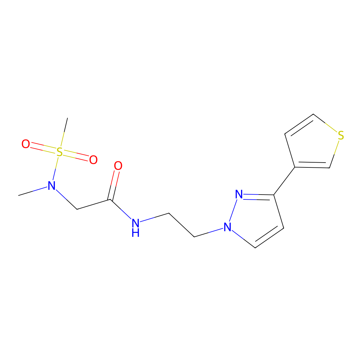 2-(N-methylmethanesulfonamido)-N-{2-[3-(thiophen-3-yl)-1H-pyrazol-1-yl]ethyl}acetamide molecular structure, CAS 2034260-02-9