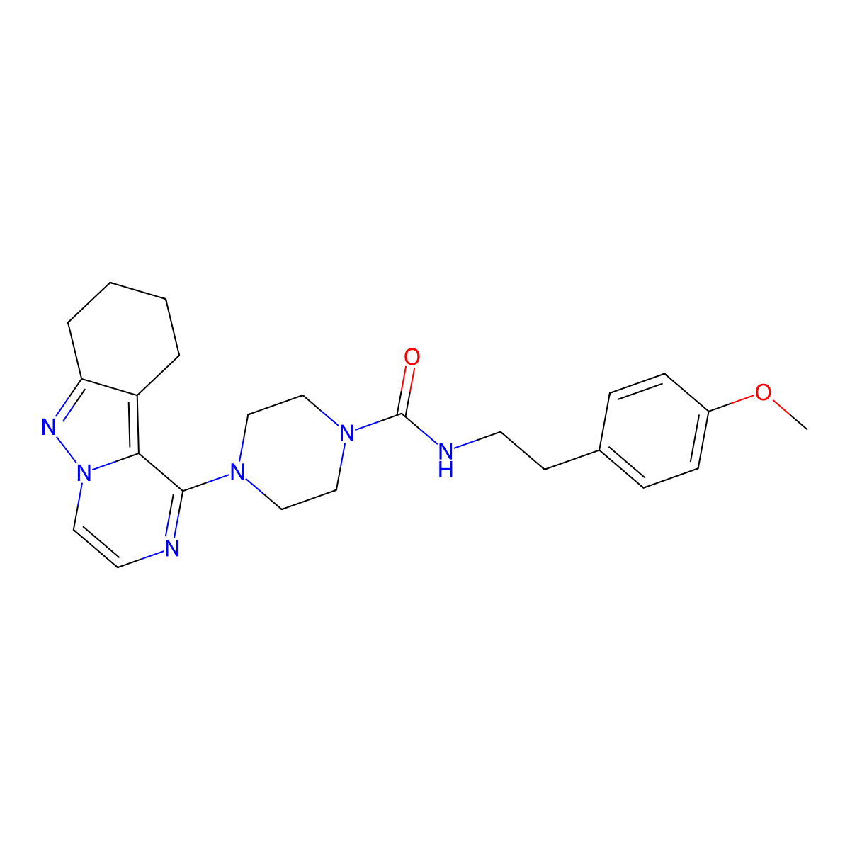 N-(4-methoxyphenethyl)-4-(7,8,9,10-tetrahydropyrazino[1,2-b]indazol-1-yl)piperazine-1-carboxamide molecular structure, CAS 2034260-13-2