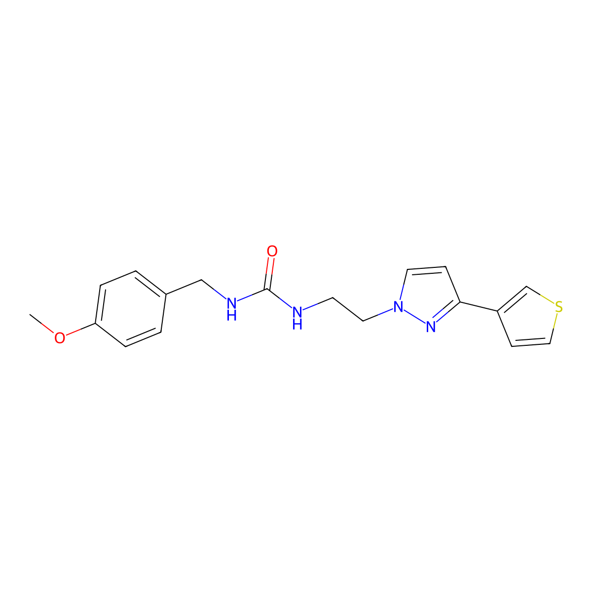 1-(4-methoxybenzyl)-3-(2-(3-(thiophen-3-yl)-1H-pyrazol-1-yl)ethyl)urea molecular structure, CAS 2034260-14-3