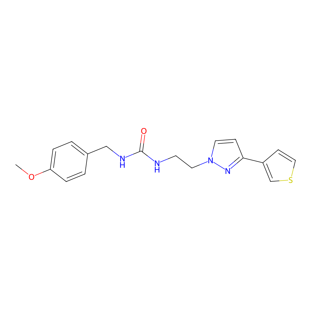1-(4-methoxybenzyl)-3-(2-(3-(thiophen-3-yl)-1H-pyrazol-1-yl)ethyl)urea molecular structure, CAS 2034260-14-3