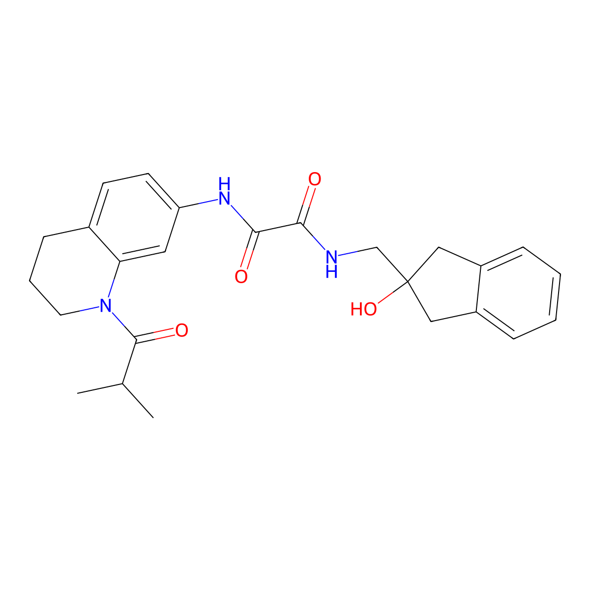 N1-((2-hydroxy-2,3-dihydro-1H-inden-2-yl)methyl)-N2-(1-isobutyryl-1,2,3,4-tetrahydroquinolin-7-yl)oxalamide molecular structure, CAS 2034260-15-4