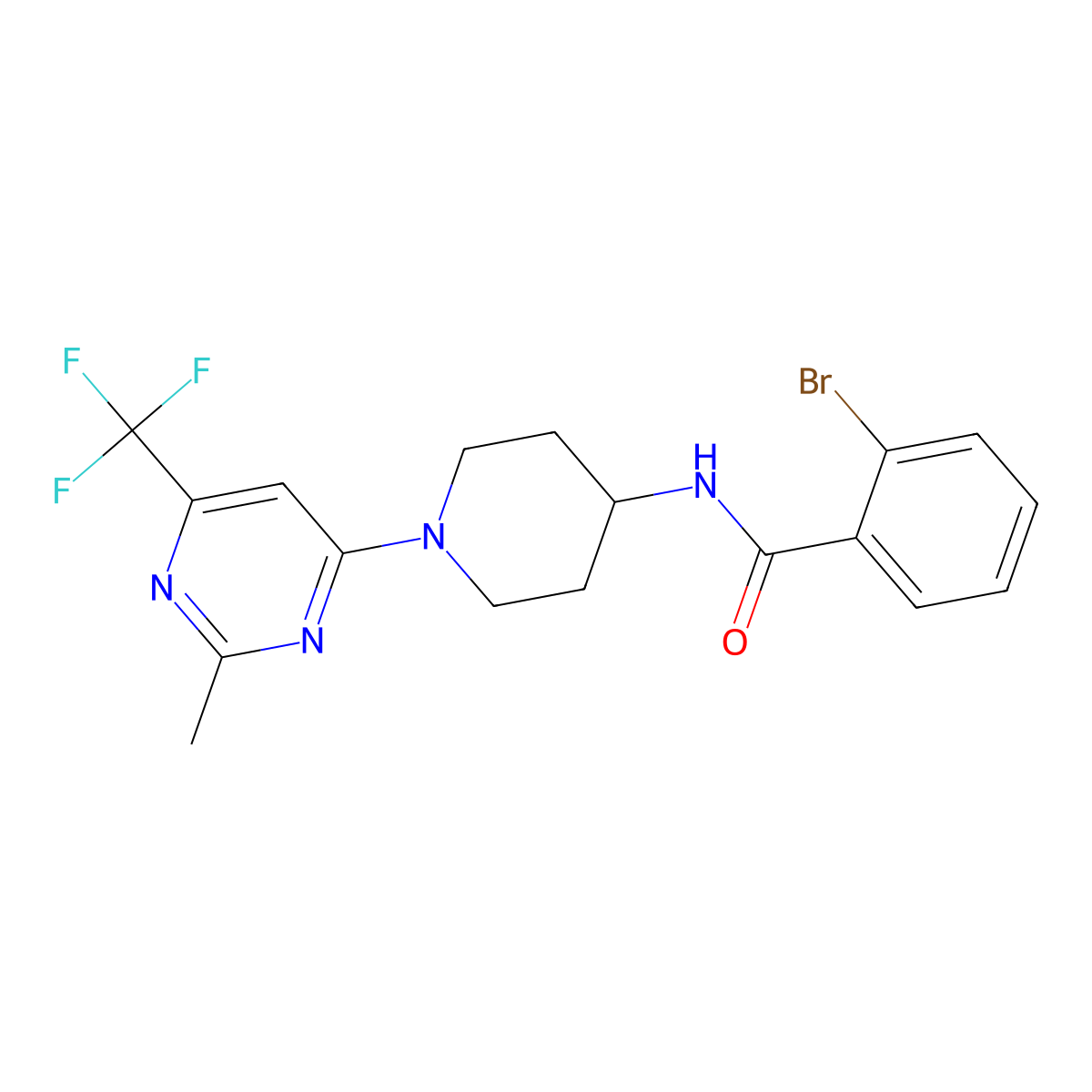 2-bromo-N-(1-(2-methyl-6-(trifluoromethyl)pyrimidin-4-yl)piperidin-4-yl)benzamide molecular structure, CAS 2034260-17-6