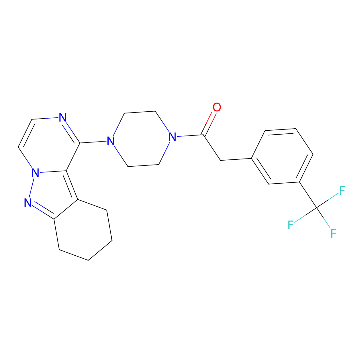 1-(4-(7,8,9,10-Tetrahydropyrazino[1,2-b]indazol-1-yl)piperazin-1-yl)-2-(3-(trifluoromethyl)phenyl)ethanone molecular structure, CAS 2034260-19-8