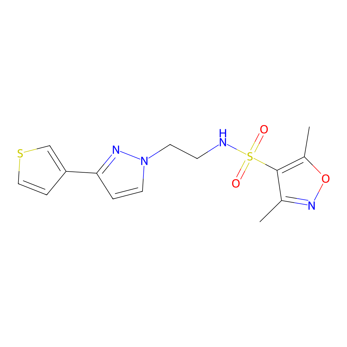 3,5-dimethyl-N-(2-(3-(thiophen-3-yl)-1H-pyrazol-1-yl)ethyl)isoxazole-4-sulfonamide molecular structure, CAS 2034260-23-4