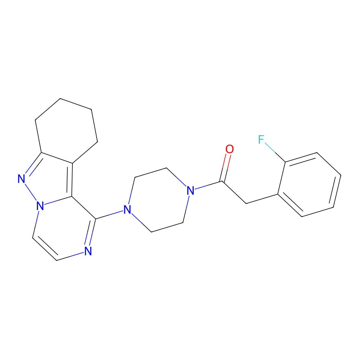 2-(2-Fluorophenyl)-1-(4-(7,8,9,10-tetrahydropyrazino[1,2-b]indazol-1-yl)piperazin-1-yl)ethanone molecular structure, CAS 2034260-24-5