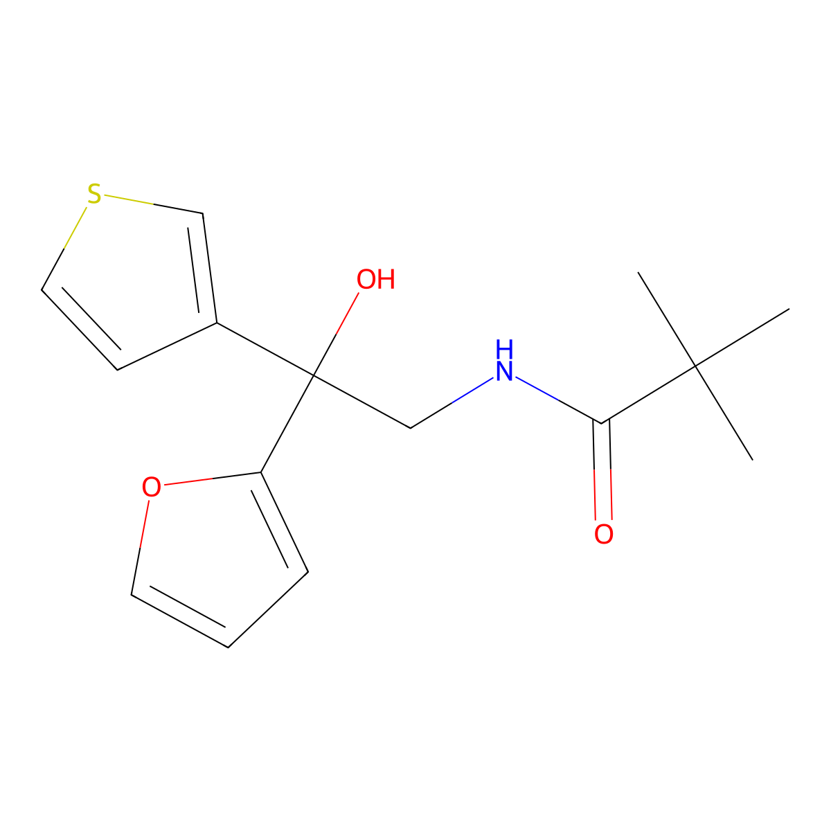 N-(2-(furan-2-yl)-2-hydroxy-2-(thiophen-3-yl)ethyl)pivalamide molecular structure, CAS 2034260-26-7