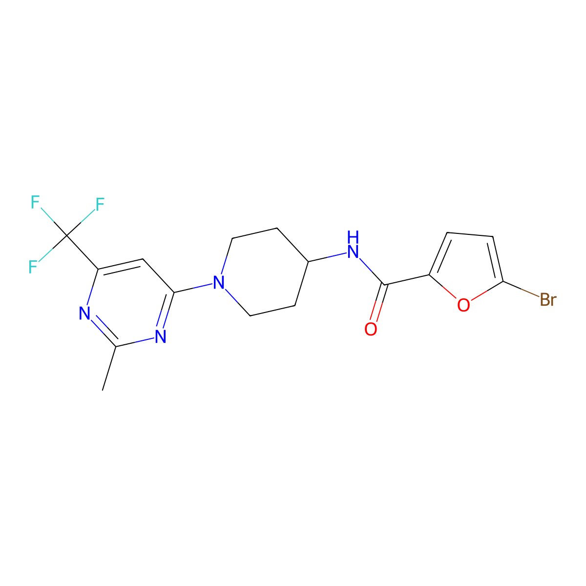 5-bromo-N-(1-(2-methyl-6-(trifluoromethyl)pyrimidin-4-yl)piperidin-4-yl)furan-2-carboxamide molecular structure, CAS 2034260-28-9