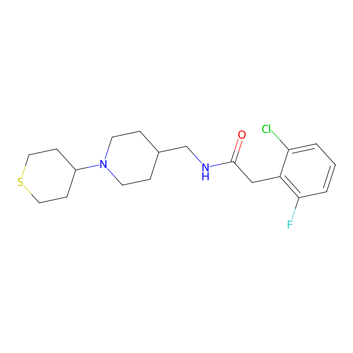 2-(2-chloro-6-fluorophenyl)-N-((1-(tetrahydro-2H-thiopyran-4-yl)piperidin-4-yl)methyl)acetamide molecular structure, CAS 2034260-30-3