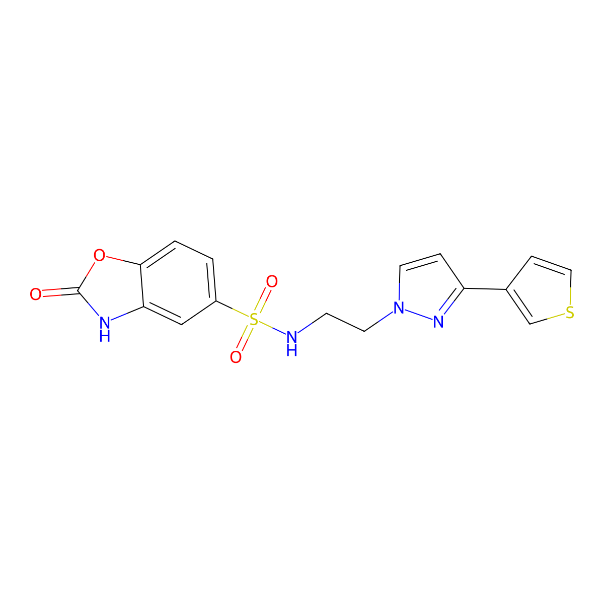 2-oxo-N-(2-(3-(thiophen-3-yl)-1H-pyrazol-1-yl)ethyl)-2,3-dihydrobenzo[d]oxazole-5-sulfonamide molecular structure, CAS 2034260-33-6