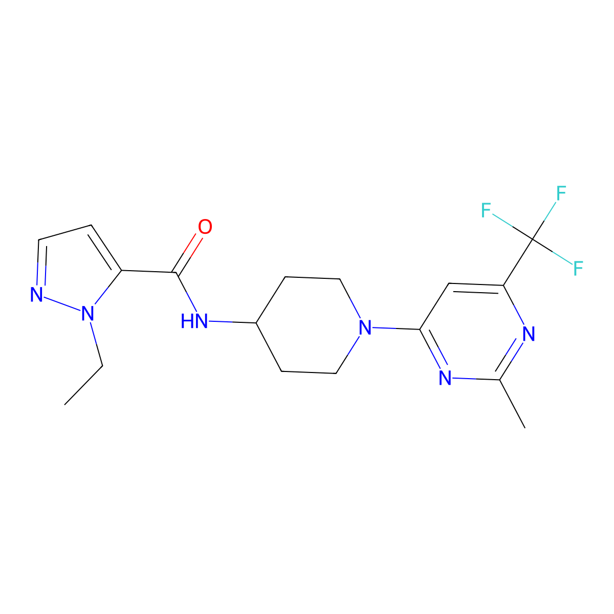 1-ethyl-N-{1-[2-methyl-6-(trifluoromethyl)pyrimidin-4-yl]piperidin-4-yl}-1H-pyrazole-5-carboxamide molecular structure, CAS 2034260-37-0