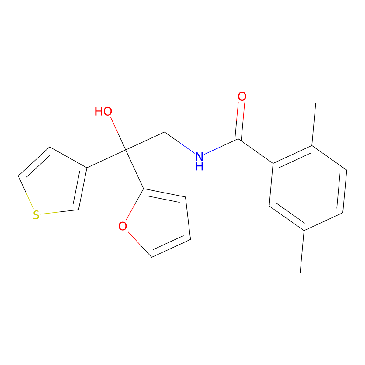 N-(2-(furan-2-yl)-2-hydroxy-2-(thiophen-3-yl)ethyl)-2,5-dimethylbenzamide molecular structure, CAS 2034260-38-1