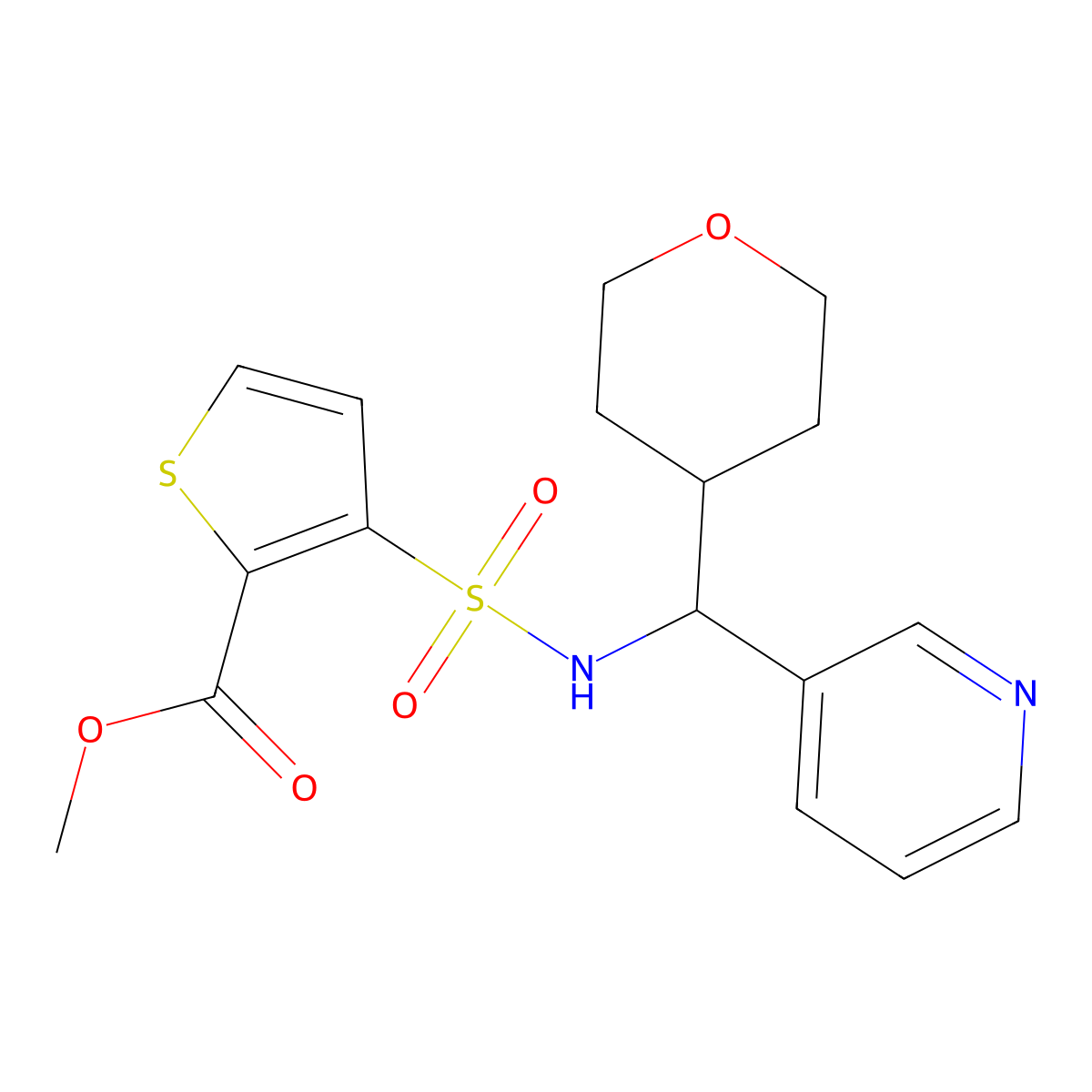 methyl 3-(N-(pyridin-3-yl(tetrahydro-2H-pyran-4-yl)methyl)sulfamoyl)thiophene-2-carboxylate molecular structure, CAS 2034260-41-6