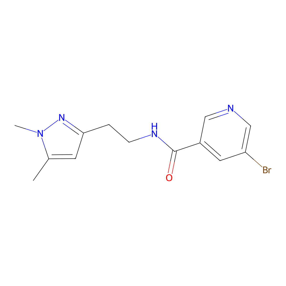 5-bromo-N-(2-(1,5-dimethyl-1H-pyrazol-3-yl)ethyl)nicotinamide molecular structure, CAS 2034260-44-9
