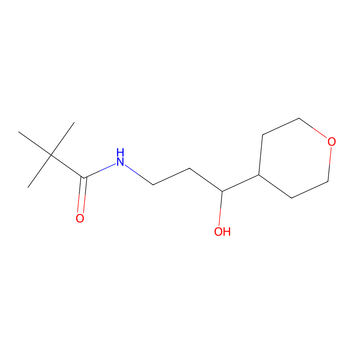 N-(3-hydroxy-3-(tetrahydro-2H-pyran-4-yl)propyl)pivalamide molecular structure, CAS 2034260-46-1