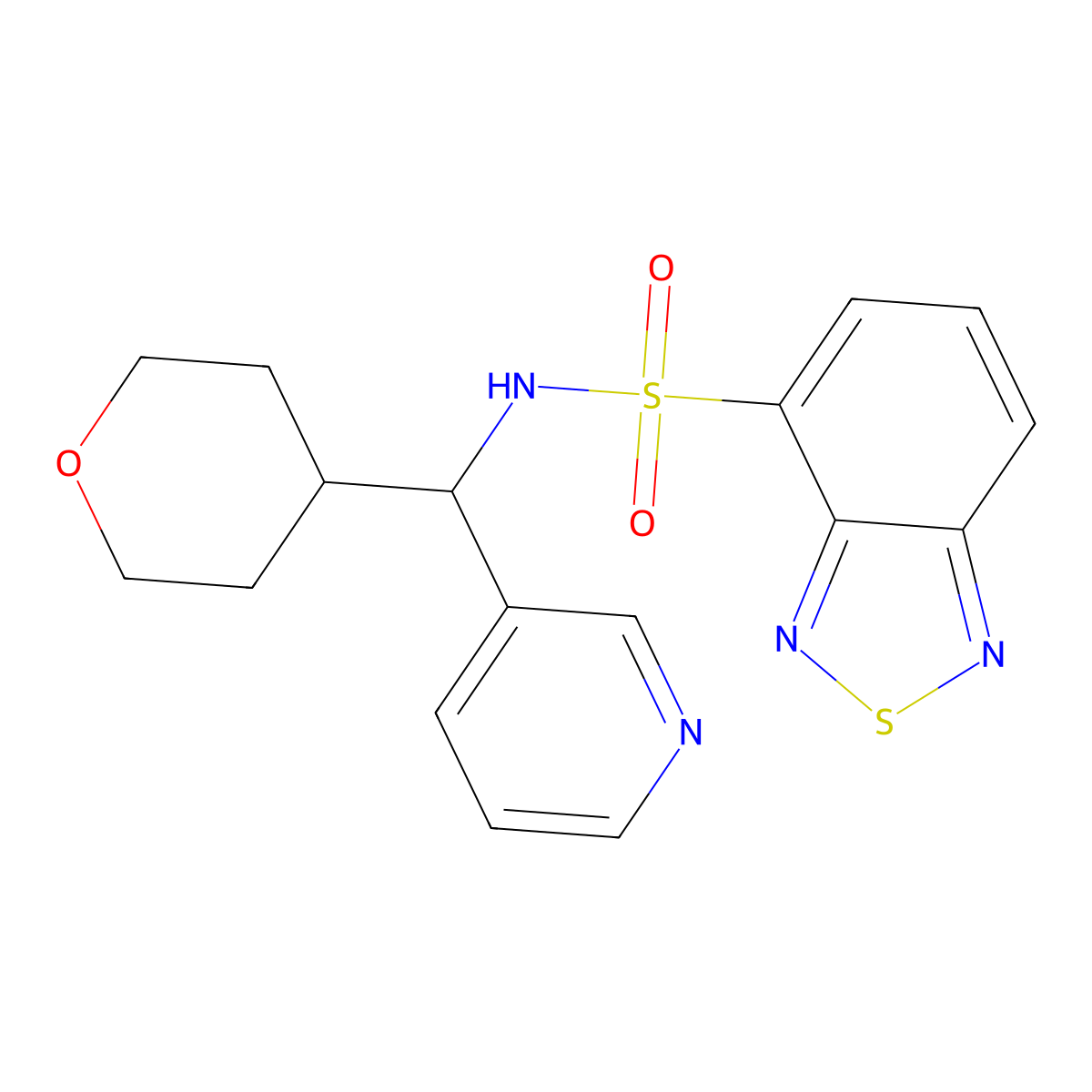 N-(pyridin-3-yl(tetrahydro-2H-pyran-4-yl)methyl)benzo[c][1,2,5]thiadiazole-4-sulfonamide molecular structure, CAS 2034260-47-2