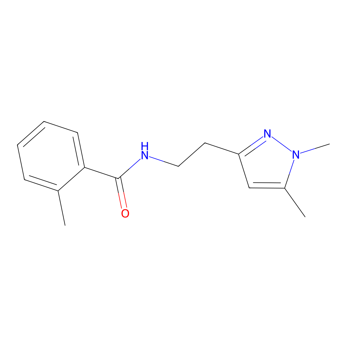 N-(2-(1,5-dimethyl-1H-pyrazol-3-yl)ethyl)-2-methylbenzamide molecular structure, CAS 2034260-49-4