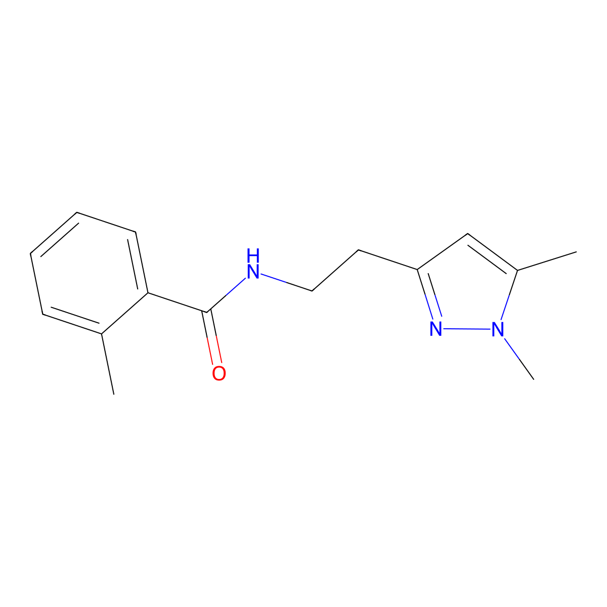 N-(2-(1,5-dimethyl-1H-pyrazol-3-yl)ethyl)-2-methylbenzamide molecular structure, CAS 2034260-49-4