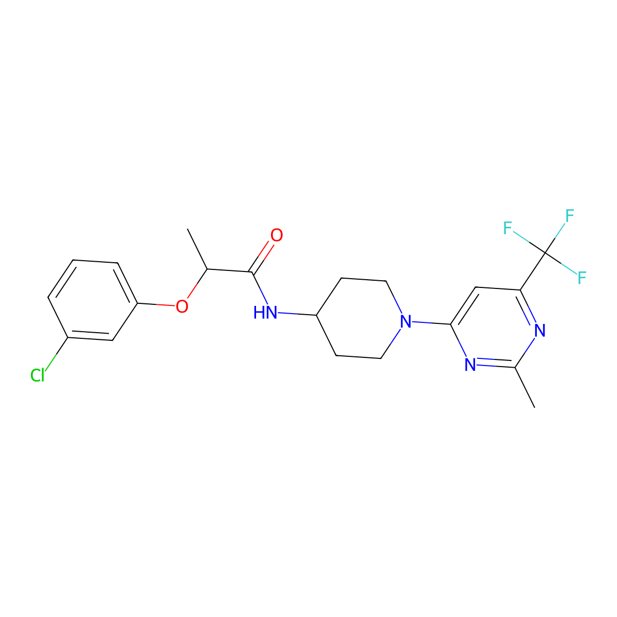2-(3-chlorophenoxy)-N-(1-(2-methyl-6-(trifluoromethyl)pyrimidin-4-yl)piperidin-4-yl)propanamide molecular structure, CAS 2034260-51-8