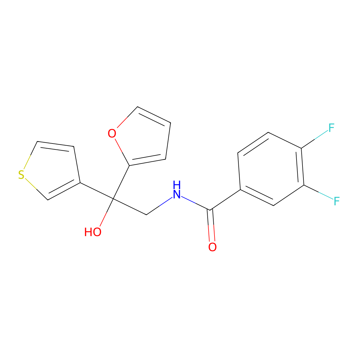 3,4-difluoro-N-[2-(furan-2-yl)-2-hydroxy-2-(thiophen-3-yl)ethyl]benzamide molecular structure, CAS 2034260-52-9