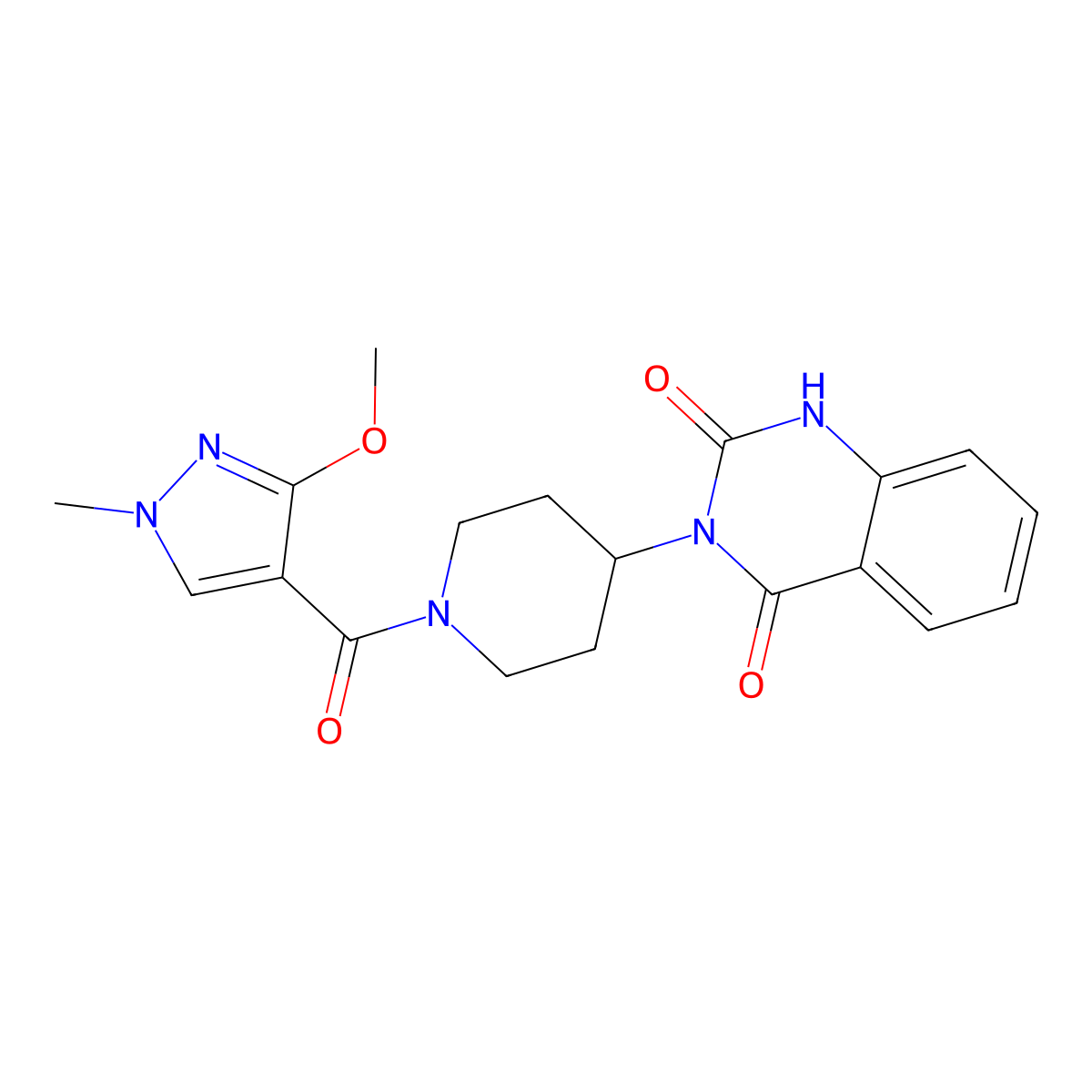 3-(1-(3-methoxy-1-methyl-1H-pyrazole-4-carbonyl)piperidin-4-yl)quinazoline-2,4(1H,3H)-dione molecular structure, CAS 2034260-57-4