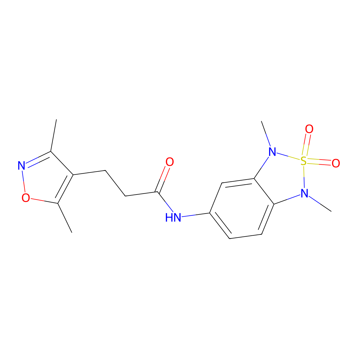 N-(1,3-dimethyl-2,2-dioxido-1,3-dihydrobenzo[c][1,2,5]thiadiazol-5-yl)-3-(3,5-dimethylisoxazol-4-yl)propanamide molecular structure, CAS 2034260-58-5