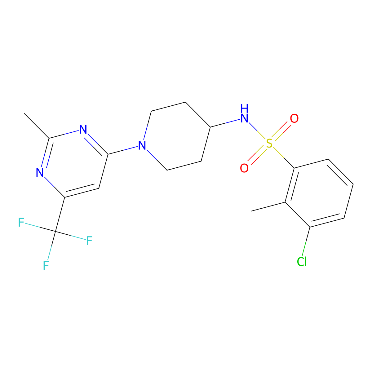 3-chloro-2-methyl-N-(1-(2-methyl-6-(trifluoromethyl)pyrimidin-4-yl)piperidin-4-yl)benzenesulfonamide molecular structure, CAS 2034260-59-6