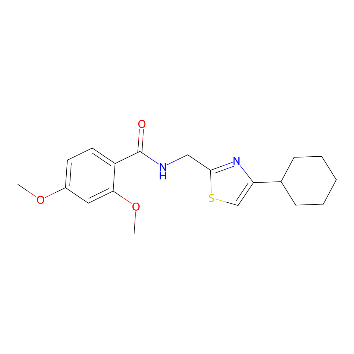 N-((4-cyclohexylthiazol-2-yl)methyl)-2,4-dimethoxybenzamide molecular structure, CAS 2034260-60-9