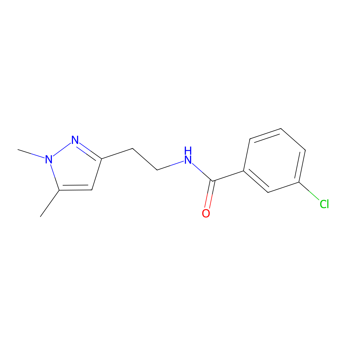 3-chloro-N-(2-(1,5-dimethyl-1H-pyrazol-3-yl)ethyl)benzamide molecular structure, CAS 2034260-61-0