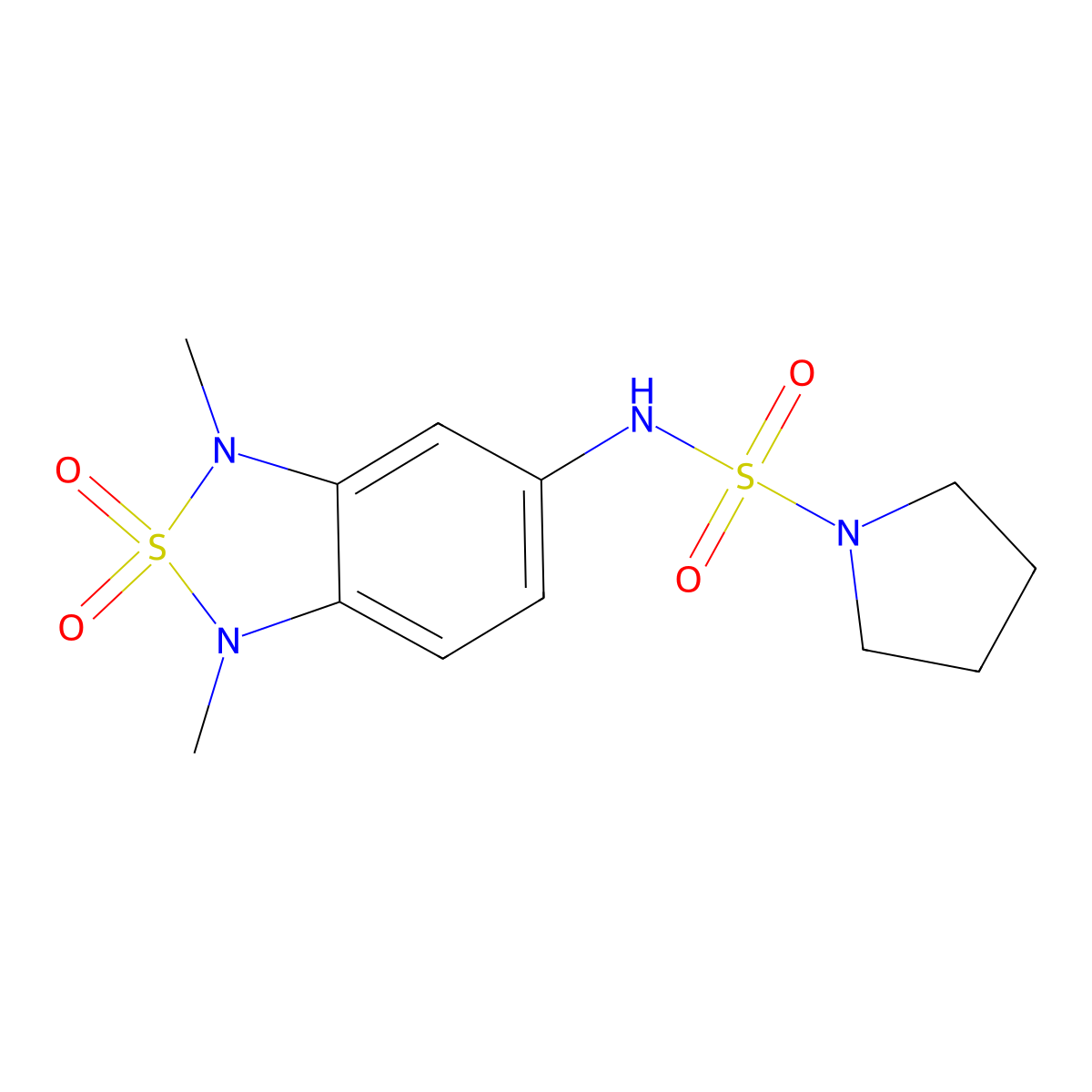 N-(1,3-dimethyl-2,2-dioxido-1,3-dihydrobenzo[c][1,2,5]thiadiazol-5-yl)pyrrolidine-1-sulfonamide molecular structure, CAS 2034260-62-1