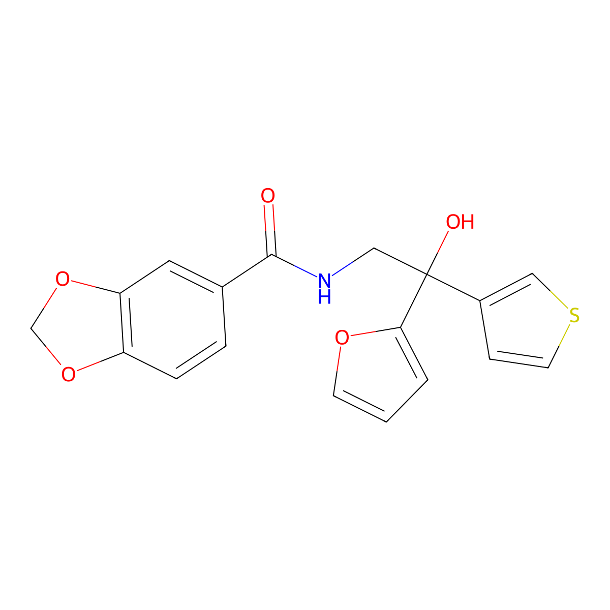 N-(2-(furan-2-yl)-2-hydroxy-2-(thiophen-3-yl)ethyl)benzo[d][1,3]dioxole-5-carboxamide molecular structure, CAS 2034260-65-4