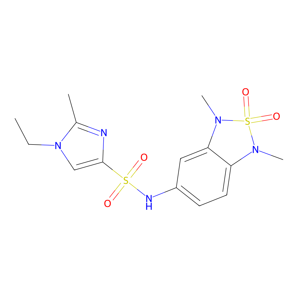N-(1,3-dimethyl-2,2-dioxido-1,3-dihydrobenzo[c][1,2,5]thiadiazol-5-yl)-1-ethyl-2-methyl-1H-imidazole-4-sulfonamide molecular structure, CAS 2034260-68-7